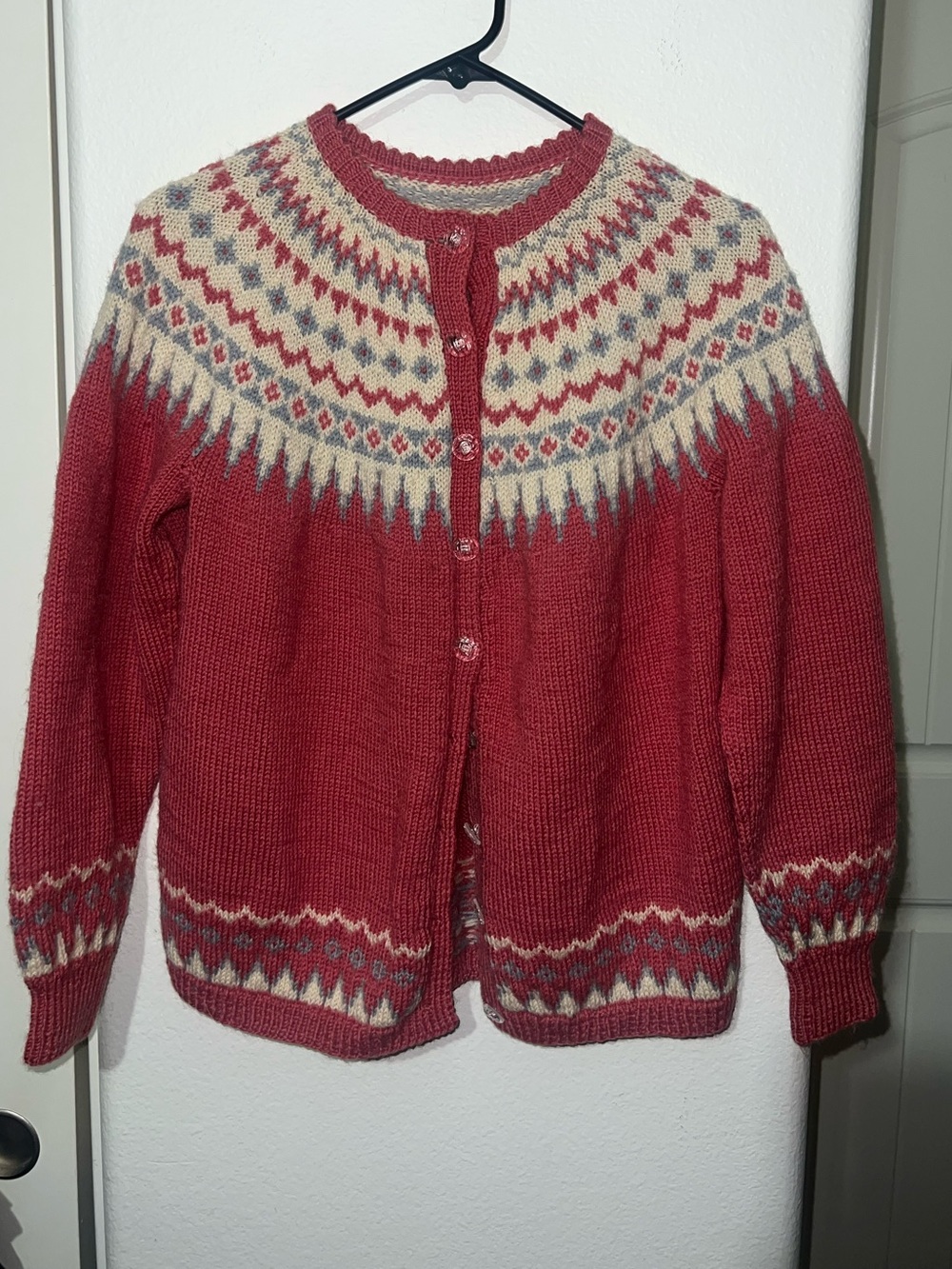 Women’s Pink Fair Isle Button-Front Cardigan Sweater - Picture 16 of 16